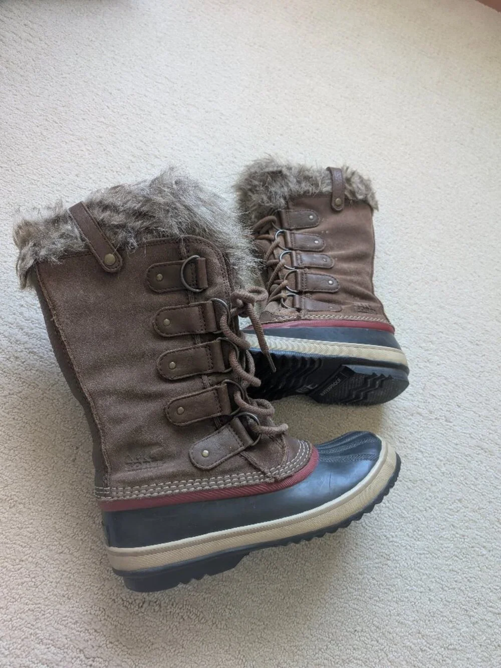 Sorel Boots 8 Joan Of Arctic Brown Camel Suede Waterproof Faux Fur Tall Snow